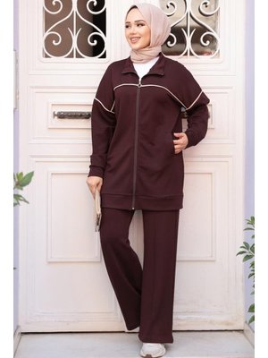 Fermuarlı Koyu Kahverengi İkili Takım 13231kkh