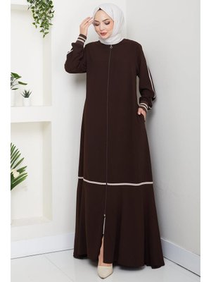 Acı Kahve Çizgi Detaylı Ferace
