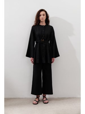 Siyah Keten Pensli Tunik