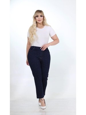 Büyük Beden Taşlı Bilek Boy Esnek Kot Pantolon Koyu Mavi