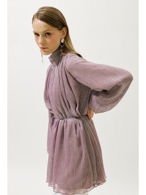 Lila Volanlı Işıltılı Tunik
