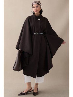 Kemerli Kaşe Acı Kahve Uzun Panço