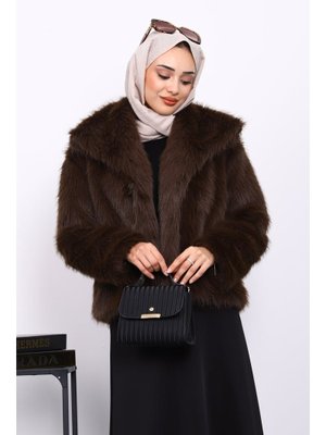 Kahverengi Astarlı Kısa Kürk Kaban