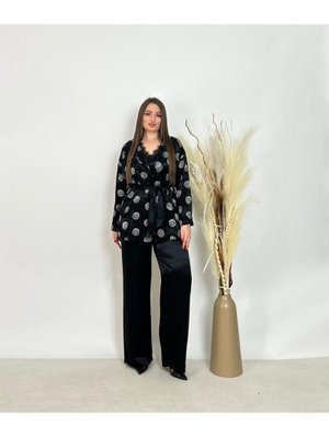 Siyah Büyük Beden Lü Bluzlu Pantolonlu Ceketli Takım