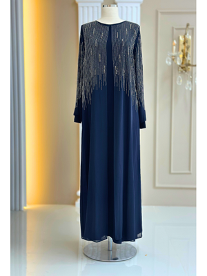 Lacivert Deren Abiye Elbise