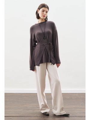 Antrasit Beli Bağlama Tasarımlı Bluz