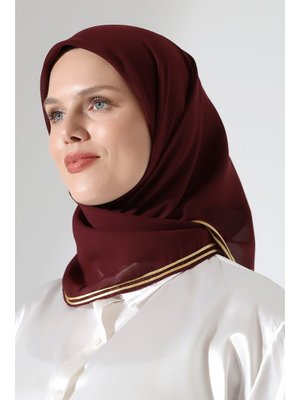 Bordo Biyeli Bürümcük Düz Şifon Eşarp