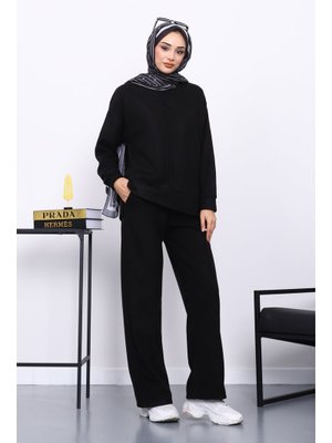 Siyah Üst Ve Pantolonu Nervür Dikişli Selanik Takım