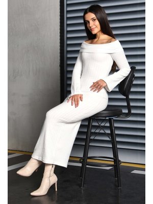 Beyaz Madonna Yaka Kaşkorse Elbise