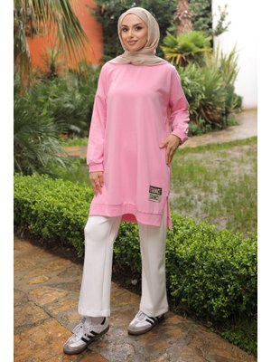 Pembe Bisiklet Yaka Armalı Tunik