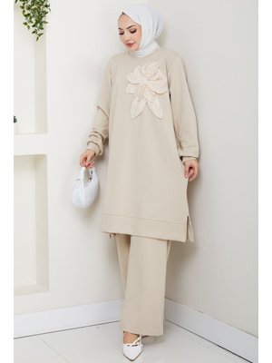 Bej Çiçek Detay Oysho İkili Takım