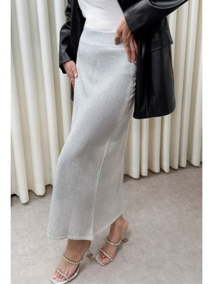 Gümüş Işıltılı Taş İşlemeli Etek