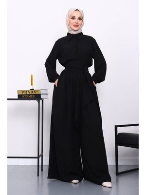 Siyah Bel Lastikli Tulum