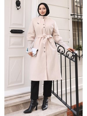 Bej Broş Detaylı Kaban