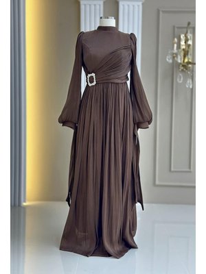 Koyu Kahve Hira Abiye Elbise