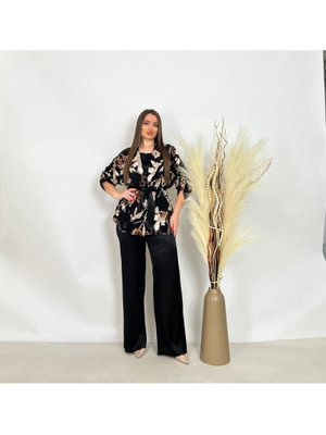 Bordo Büyük Beden Lü Bluzlu Pantolonlu Ceketli Takım