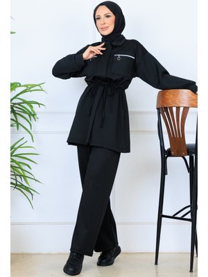 Siyah Beli Büzgülü Fermuarlı Scuba Takım