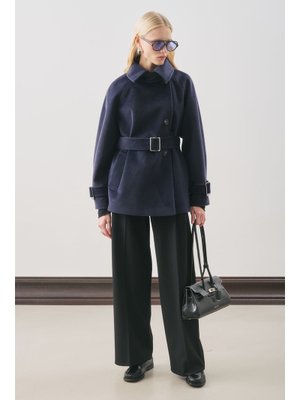 Lacivert Premıum Kaşe Geniş Kaban