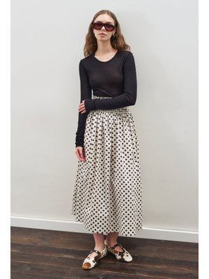 Ekru Puantiyeli Beli Büzgülü Etek