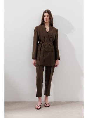 Acı Kahve Tencel Pileli Pantolon