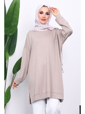 Bej Bisiklet Yaka Modal Tunik