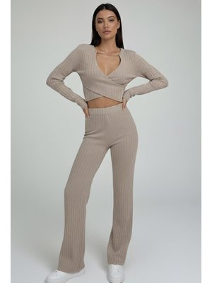 Bej Zincirli Crop Pantolon Kaşkorse Takım