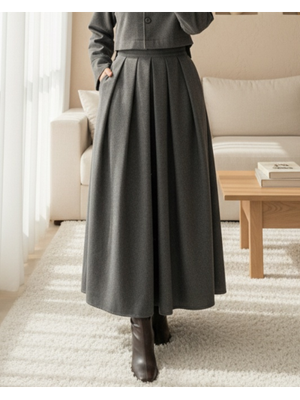 Füme Pileli Fermuarlı Kaşe Etek