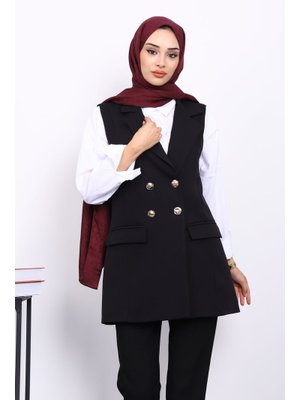 Siyah Kravuze Yaka Astarlı Yelek