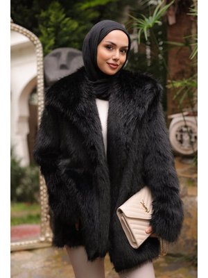 Siyah Kemerli Astarlı Kürk Kaban
