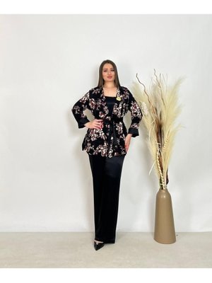 Bordo Büyük Beden Lü Bluzlu Pantolonlu Ceketli Takım