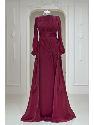 Bordo Gözde Abiye Elbise