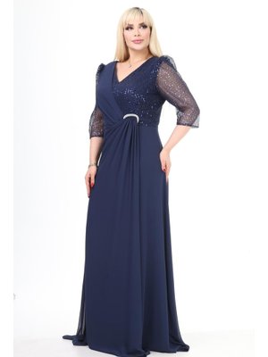 Büyük Beden Lacivert Uzun Abiye Elbise