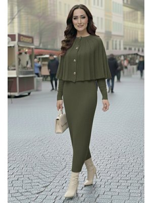 Haki Bolerolu Triko Elbise