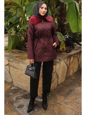 Mürdüm Yaka Kürklü Kapitone Mont