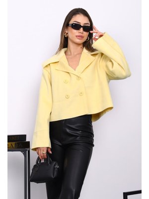 Sarı Kısa Düğmeli Kaşe Ceket