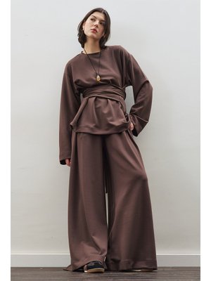 Kahverengi Yumuşak Dokulu Modal Geniş Pantolon