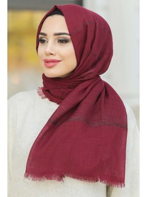 Pamuklu Simli Çizgili Bordo Şal 7458br
