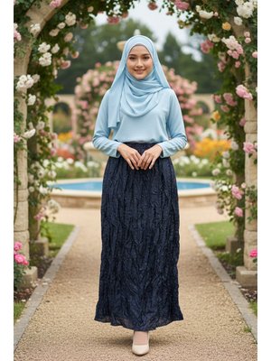 Buruşuk Lacivert Etek 9227l