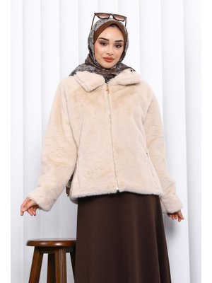 Bej Kısa Kürk Mont