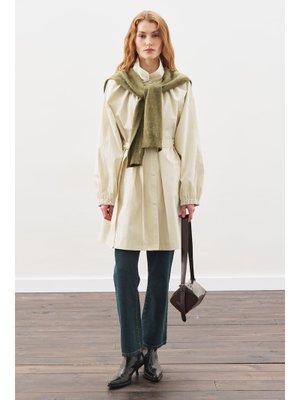 Oversıze Bağlamalı Midi Trençkot Taş