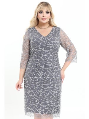 Büyük Beden Gri Kısa Abiye Elbise