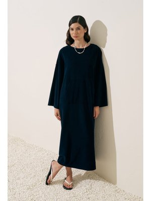 Lacivert Havlu Kumaş Rahat Elbise