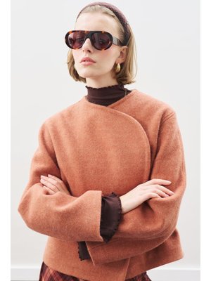 Kiremit Yünlü Kısa Ceket