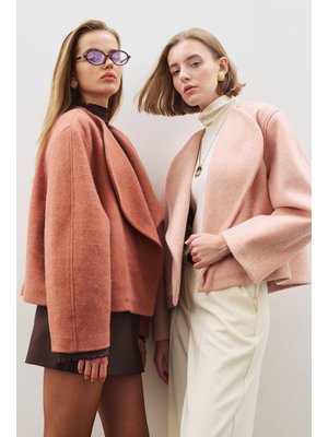 Şeftali Yünlü Kısa Ceket