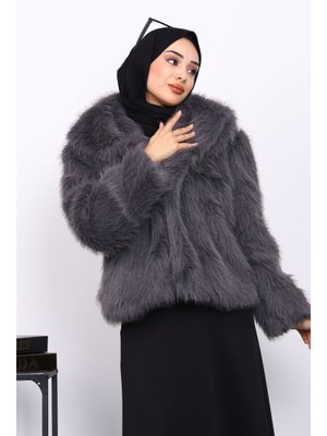 Füme Astarlı Kısa Kürk Kaban