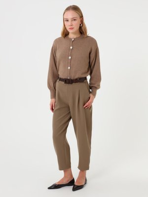 Camel Tam Boy Düğmeli Basic Triko Hırka