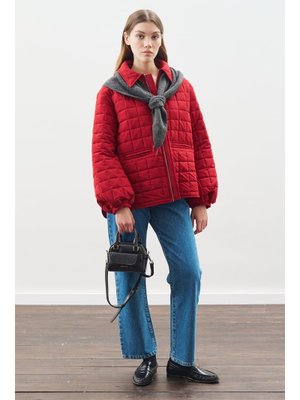 Kırmızı Balon Kol Detaylı Kapitone Mont