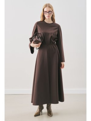 Acı Kahve Anvelop Etekli Klasik Elbise