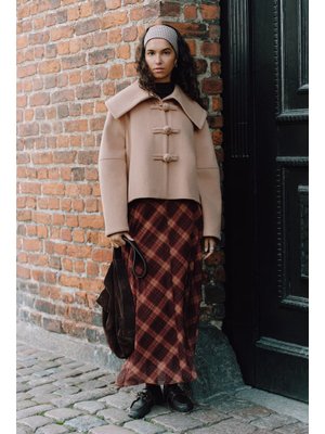 Desenli Tül Etek Kahverengi Ekose