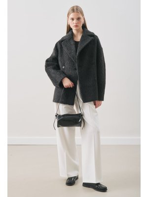 Siyah Boucle Kruvaze Kaban